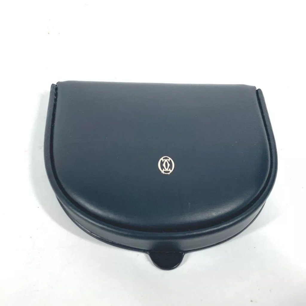 Cartier Must De Line Logo Wallet Coin Compartment Coin Purse Leather Black
